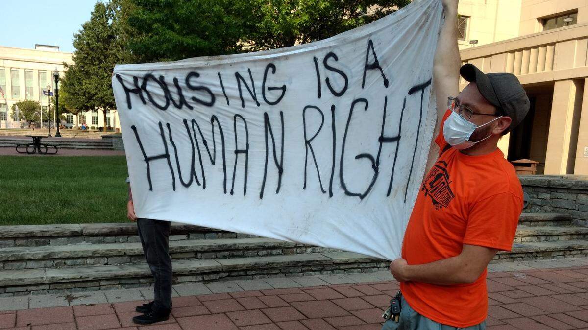 The Lexington Tenants Union hosted a rally in the Fayette County Courthouse Plaza Saturday to protest a recent U.S. Supreme Court decision to end a moratorium on evictions.