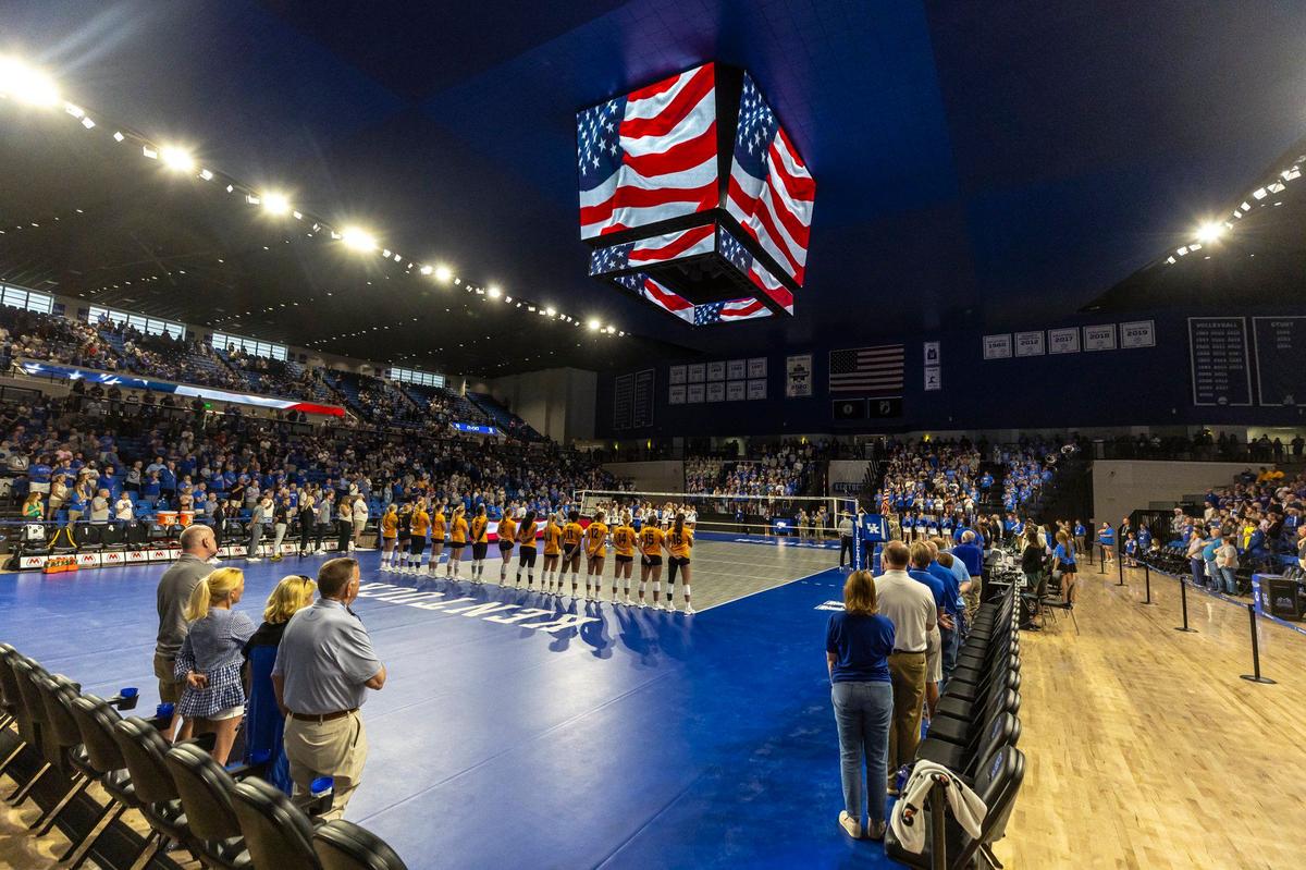 The national anthem is played before Kentucky’s volleyball match Friday against Northern Kentucky at the newly renovated Memorial Coliseum.