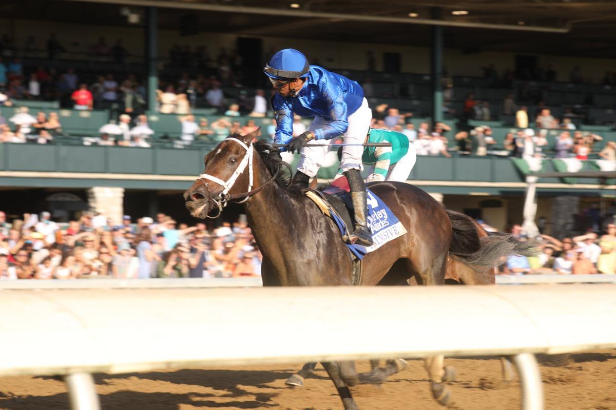 Immersive, with jockey Manny Franco up, wins the Grade 1, $600,000 Darley Alcibiades on the opening day of the 2024 Fall Meet at Keeneland Race Course on Oct. 4, 2024, in Lexington, Ky.