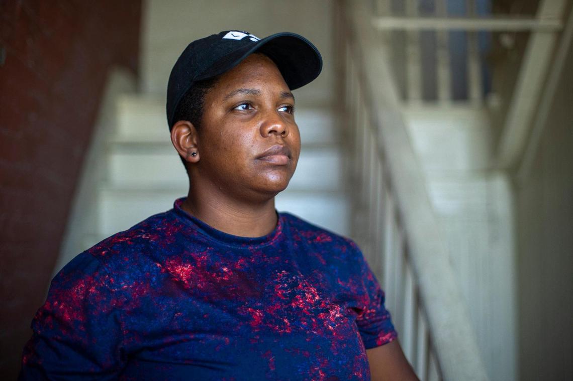 Erin Smith, Kentucky Health Justice Network executive director, poses for a portrait in Louisville, Ky., on Thursday, June 16, 2022.