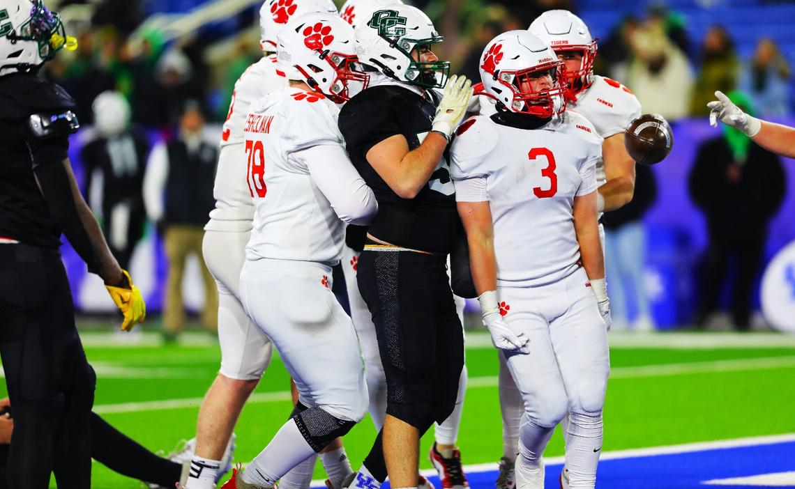 Beechwood running back Chase Flaherty (3) celebrates after scoring one of his four touchdowns against Owensboro Catholic during the Class 2A state championship game at Kroger Field on Friday.