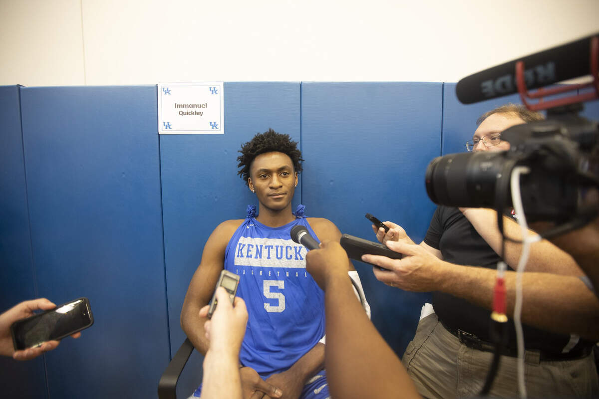 University of Kentucky guard Immanuel Quickley (5) already rates graduate transfer forward Nate Sestina as “the best teammate I’ve ever played with.”
