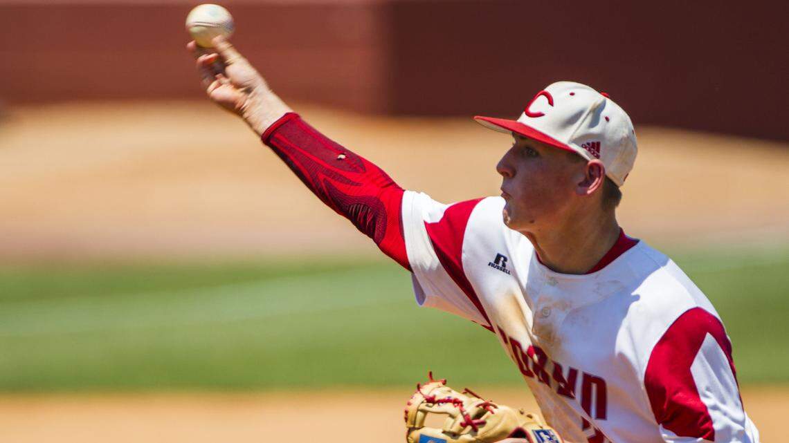 Corbin pitcher Chase Estep (24) throws a pitch against Hazard during the 2018 Whitaker Bank/KHSAA State Baseball Tournament at Whitaker Bank Ballpark on Thursday, June 7.