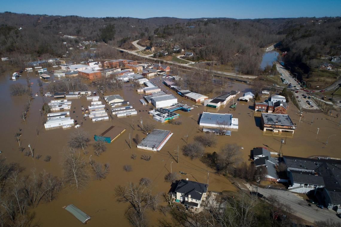 Much of the city of Beattyville was underwater Tuesday following heavy rains which caused the Kentucky River to overflow.