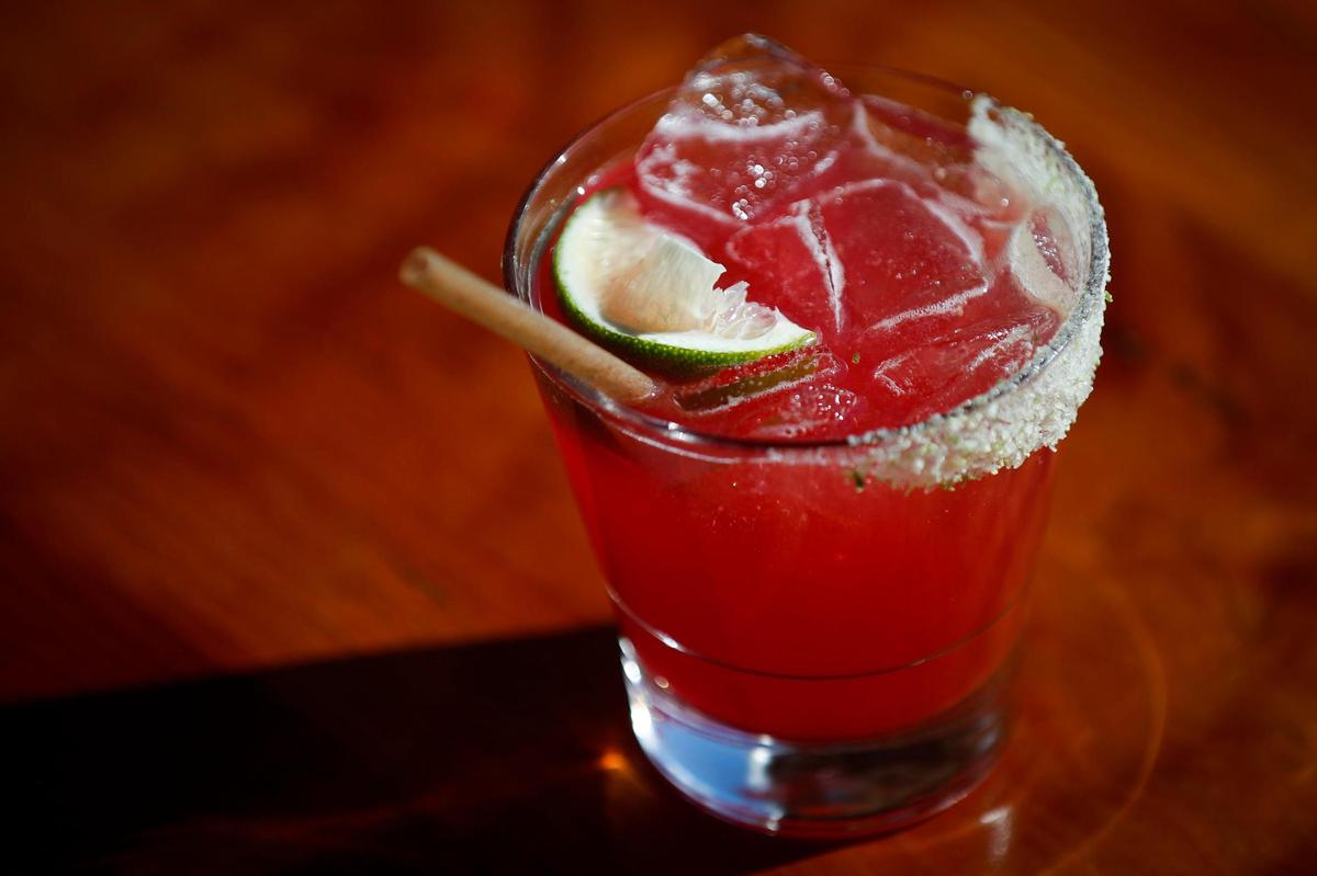 The Margarita de Casa made with Monte Alban Reposado tequila, lime, agave and prickly pear juice at Corto Lima in Lexington, Ky., Thursday, April 23, 2021.