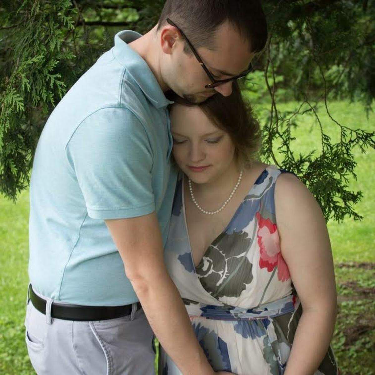 Jordan Hall, left and his late wife Morgan Hall, who died Sunday after giving birth to their premature son Noah, who survived. Jordan Hall, the assistant general manager at his hometown newspaper, said he had received support from throughout the United States after he wrote about their story on Facebook.
