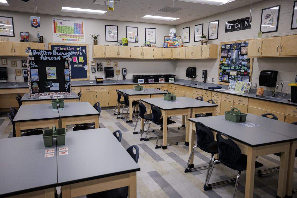 A science classroom on Monday, Aug. 11, 2025, at Mary E. Britton Middle School in Lexington, Ky.