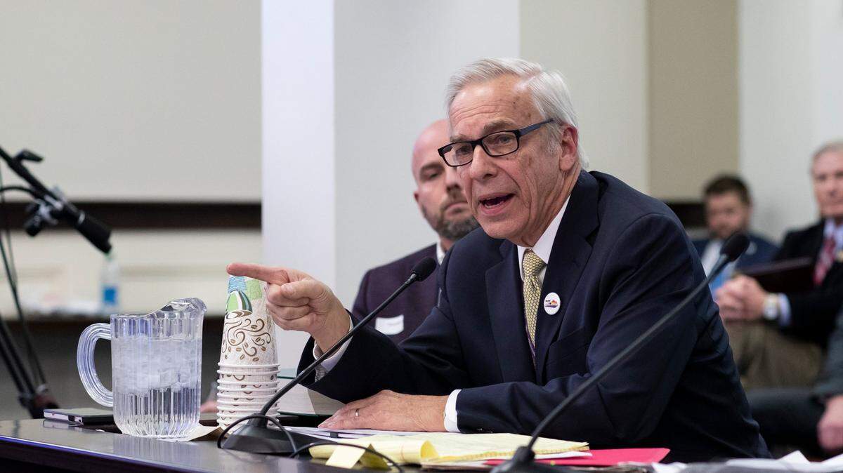 Bob Heleringer speaks against a bill that would ban gray machines or skill games at the Capitol in Frankfort, Ky., Thursday, March 2, 2022. 