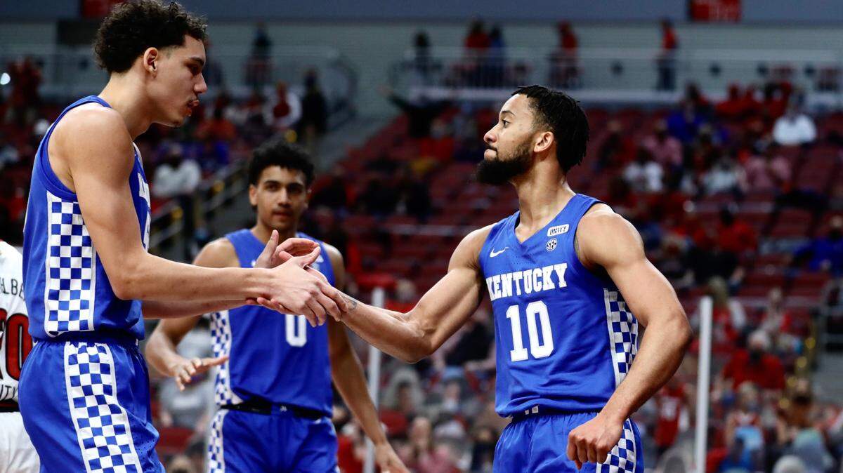 Davion Mintz (10), Lance Ware, left, and Jacob Toppin (0) could all be back at Kentucky next season.