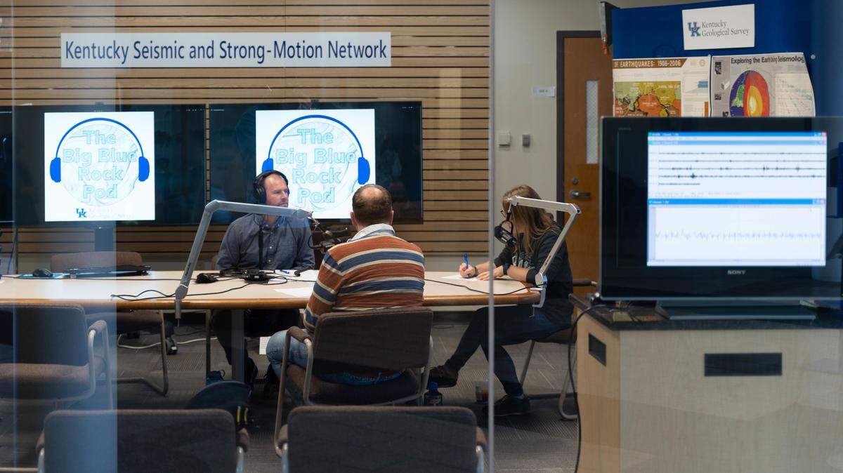 The hosts of the Kentucky Geological Survey’s “Big Blue Rock Pod” recorded an episode.