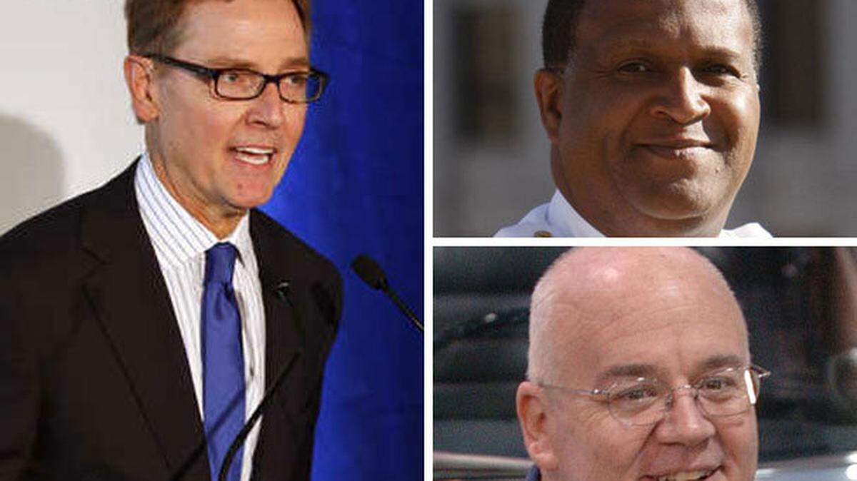 Mayor Jim Gray, left, former Lexington police Chief Anthany Beatty, top right, and former Vice Mayor Mike Scanlon