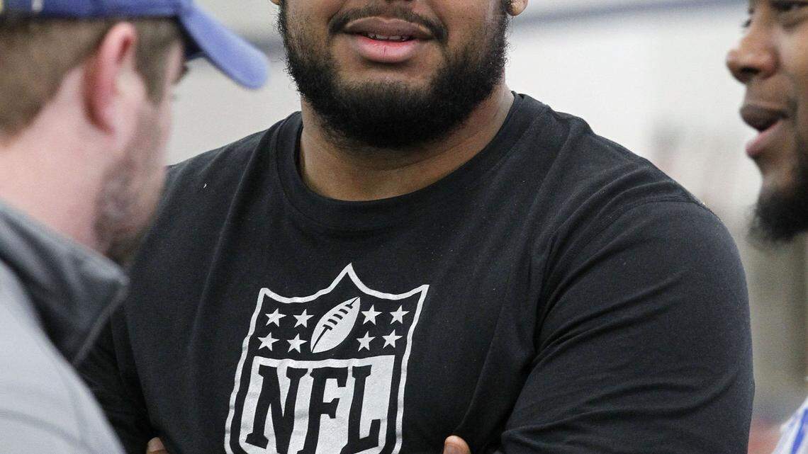 Detroit Lions offensive lineman and former Wildcat Larry Warford was on hand to support Kentucky's graduating seniors at Pro Day. The players were assessed in the 40-yard dash, the pro shuttle, the vertical jump and other skills in front of NFL officials and scouts.