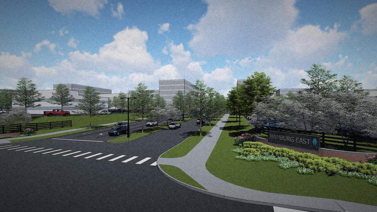 Entrance to new 44-acre Hamburg East, a Cowgill mixed-use project that will include hotel, apartments, restaurant and retail near new University of Kentucky HealthCare campus off of Polo Club Boulevard.