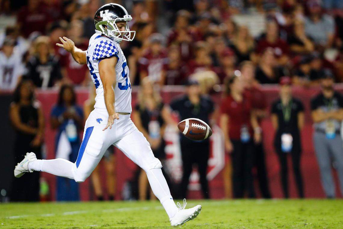 Max Duffy, who won the Ray Guy Award as the nation’s top punter at Kentucky in 2019, coaches special teams for Lexington Christian Academy.