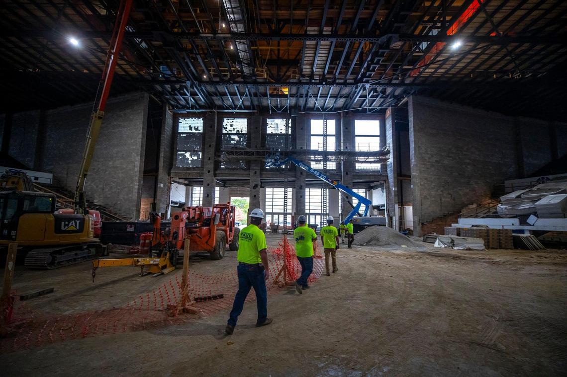 The wall formerly holding the large video board inside Memorial Coliseum will soon be dedicated to premium seating.