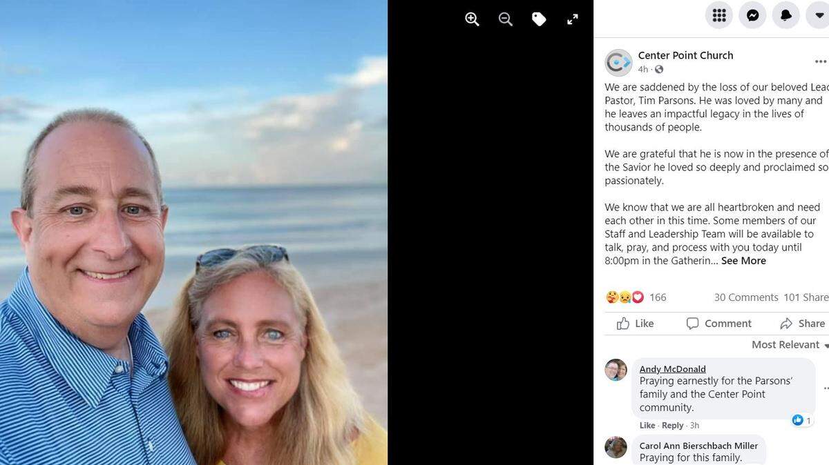 Tim Parsons, the lead pastor at Center Point Church in Lexington, died Thursday, according to the church. He had been hospitalized with COVID-19 two weeks earlier, according to WKYT.