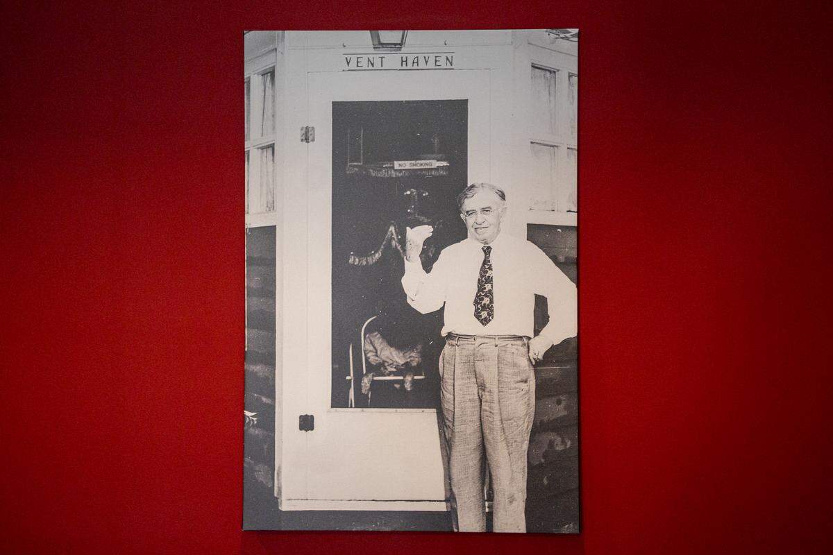 A photo of William Shakespeare Berger, the founder of Vent Haven, in the lobby during a tour on Tuesday, Aug. 12, 2025, at Vent Haven Museum in Fort Mitchell, Ky. 