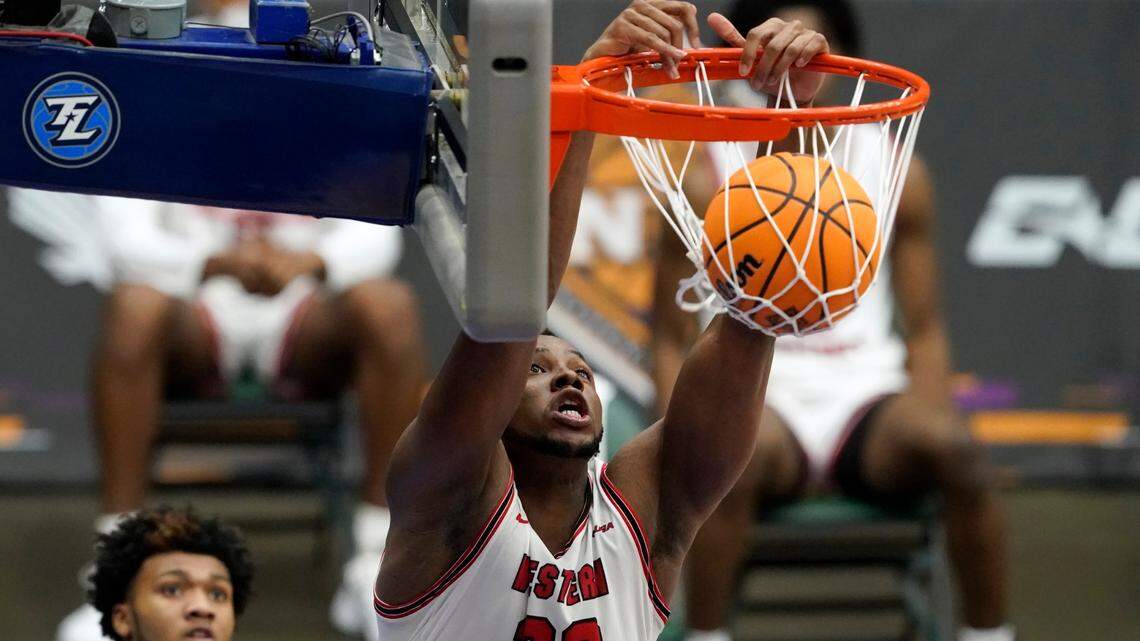 Western Kentucky center Charles Bassey dunked against Louisiana Tech in the NIT quarterfinals on March 25.