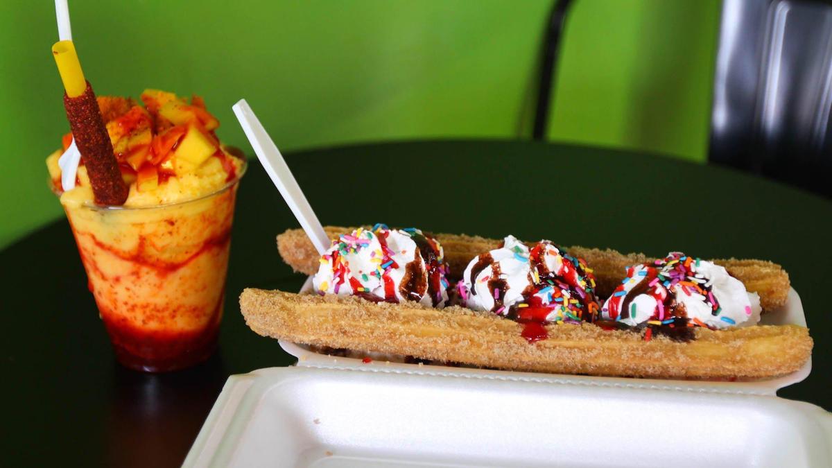 Mangonada and Churro Sundae served at Panchitos ice cream shop on New Circle Road. March 19, 2021.