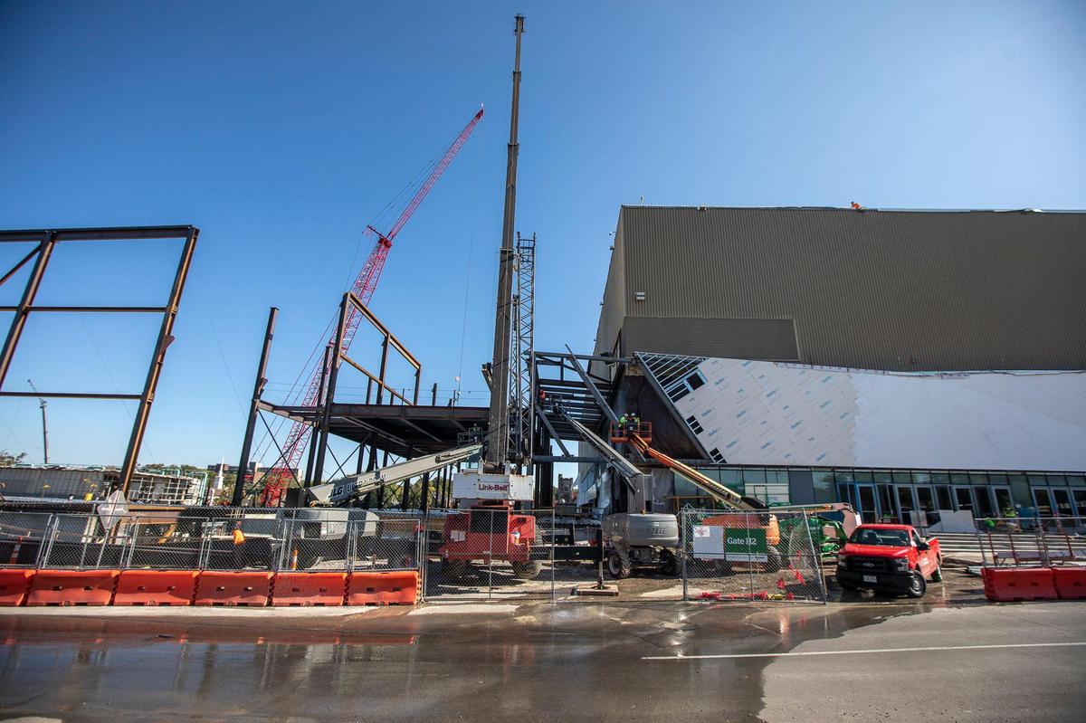 Construction continued Tuesday on a $241 million renovation of Rupp Arena and the Lexington Convention Center. When the project is complete in late 2021, Rupp Arena will have a new exterior in addition to upper-level chair-back seating and new club areas for basketball fans to enjoy.