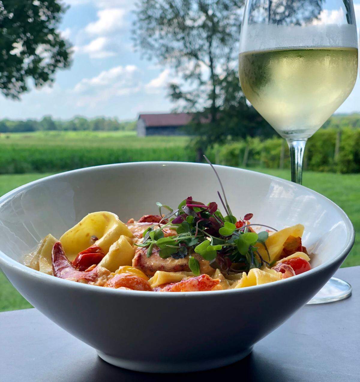 Jean Farris Winery & Bistro requires advance online reservations for Lexington Restaurant Week. Their menu includes three courses for $39, with choice of entrees including salmon and seasonal vegetables on mushroom risotto.