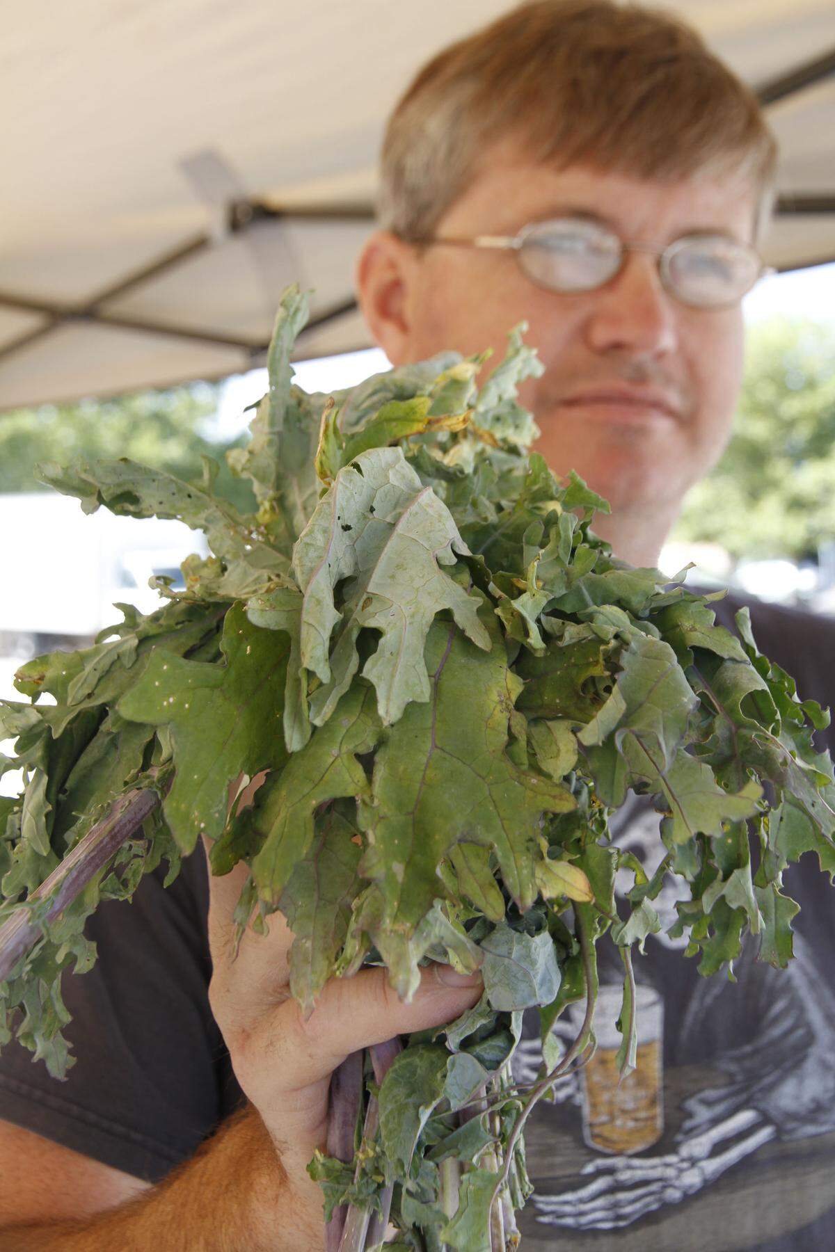 Gerald Locker of Cherry Hill Farm in Anderson County was selling Red Russian kale last week at Lexington Farmers Market. The variety was brought to North America about 1885.