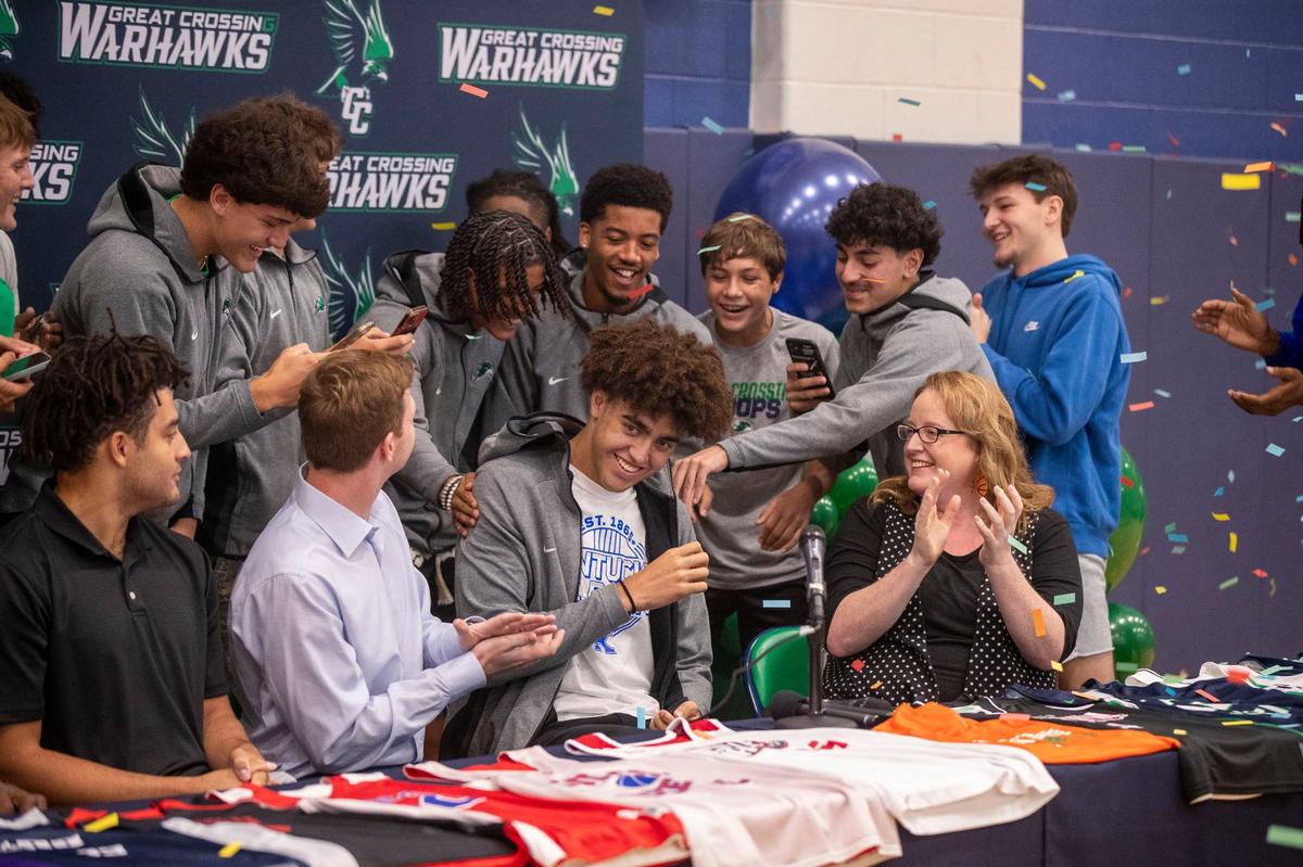 Great Crossing High School basketball player Malachi Moreno commits to the UK men’s basketball program during an event at the Great Crossing gym on Friday. Moreno is a four-star prospect and one of the top centers in the 2025 recruiting class.