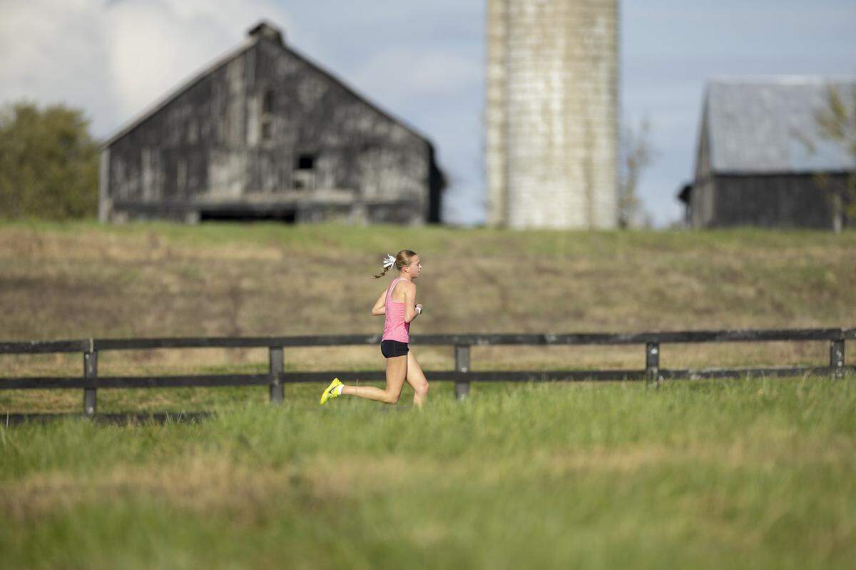 Lexington Christian's Haldey Raisor (1971) competes during the 2025 KHSAA Class 1A State Cross Country Meet at the Kentucky Horse Park in Lexington, Ky., on Saturday, Nov. 1, 2025. Lexington Christian won the team title. 