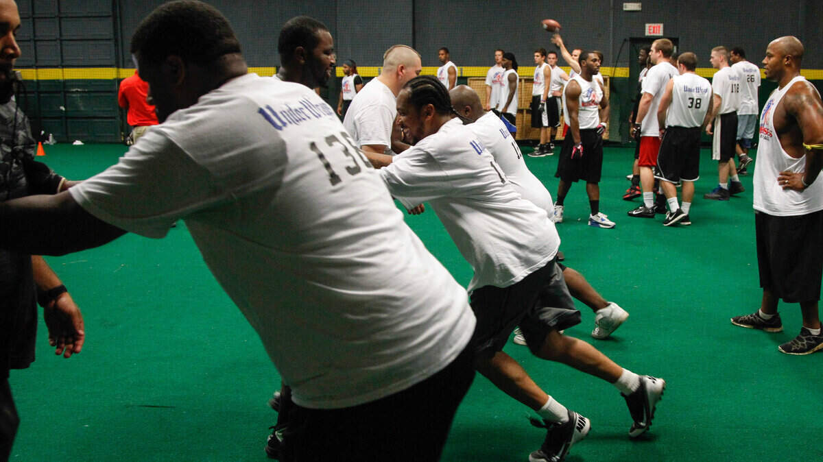 Offensive and defensive linemen  competed for a spot on the roster and a chance to be part of the inaugural Bluegrass Warhorses.    