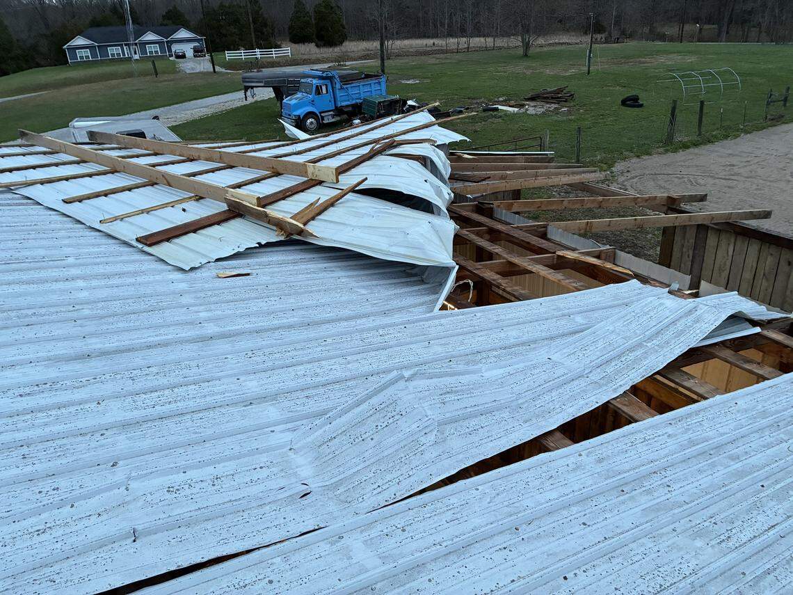 An EF-1 tornado damaged a building in Rineyville, Ky. on March 15, 2026.
