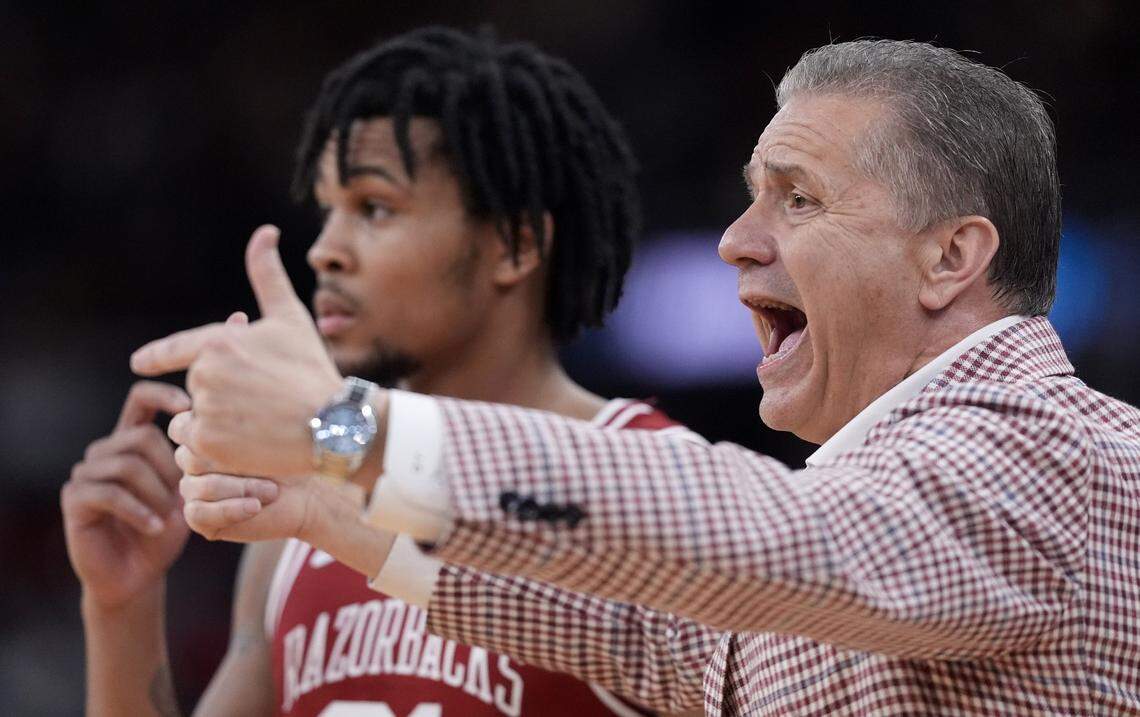 Mar 22, 2025; Providence, RI, USA; Arkansas Razorbacks head coach John Calipari during the first half of a second round men's NCAA Tournament game against the St. John's Red Storm at Amica Mutual Pavilion. Mandatory Credit: Gregory Fisher-Imagn Images