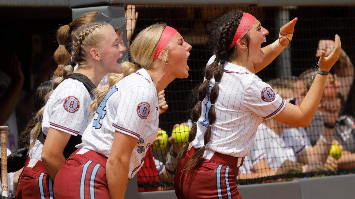 Ballard pitcher Brooke Gray, right with teammates Kady Dennis (left) and Rylee Carter, was named 2023 Miss Softball by the Kentucky Softball Coaches Association. Gray and the Bruins won the state title on Saturday.
