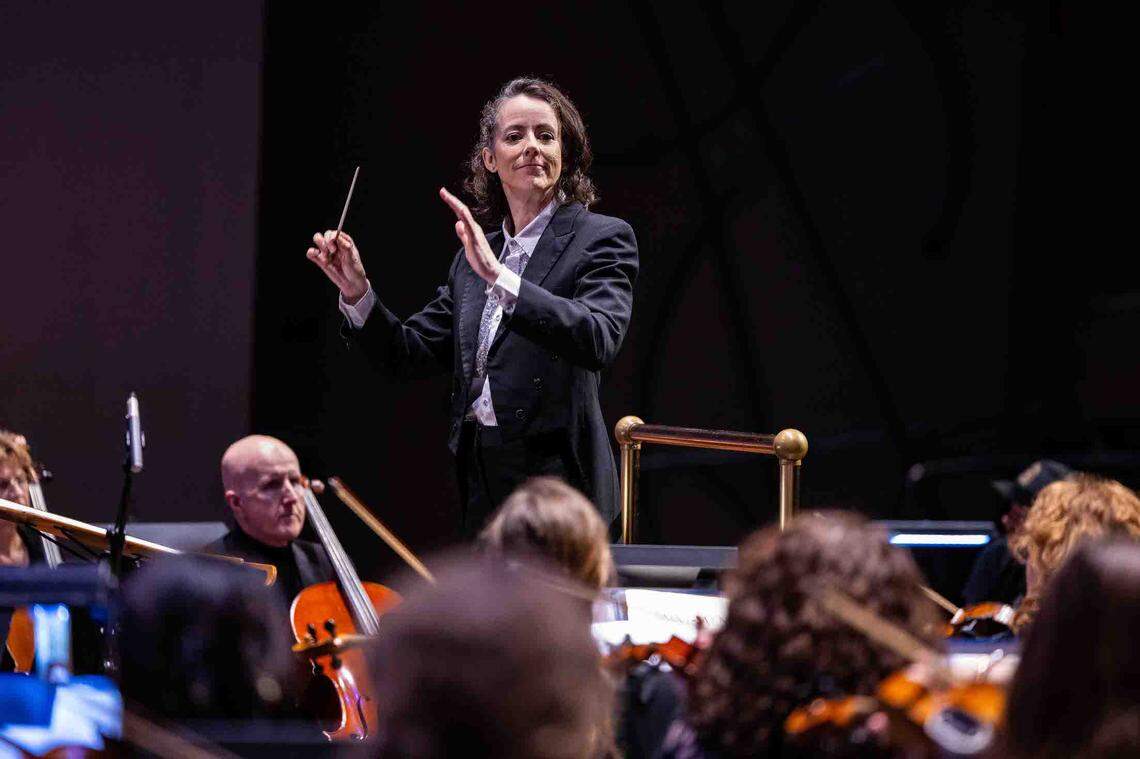Lexington Philharmonic conductor and music director Mélisse Brunet will turn over her baton for one special song to a lucky audience member during the orchestra’s performance of Pink Floyd songs.