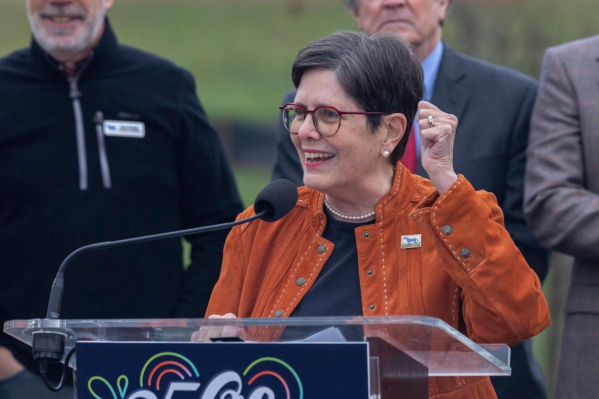 Lexington Mayor Linda Gorton speaks during a groundbreaking for a new senior center and therapeutic recreation center in Shillito Park in Lexington, Ky., on Friday, Nov. 15, 2024.