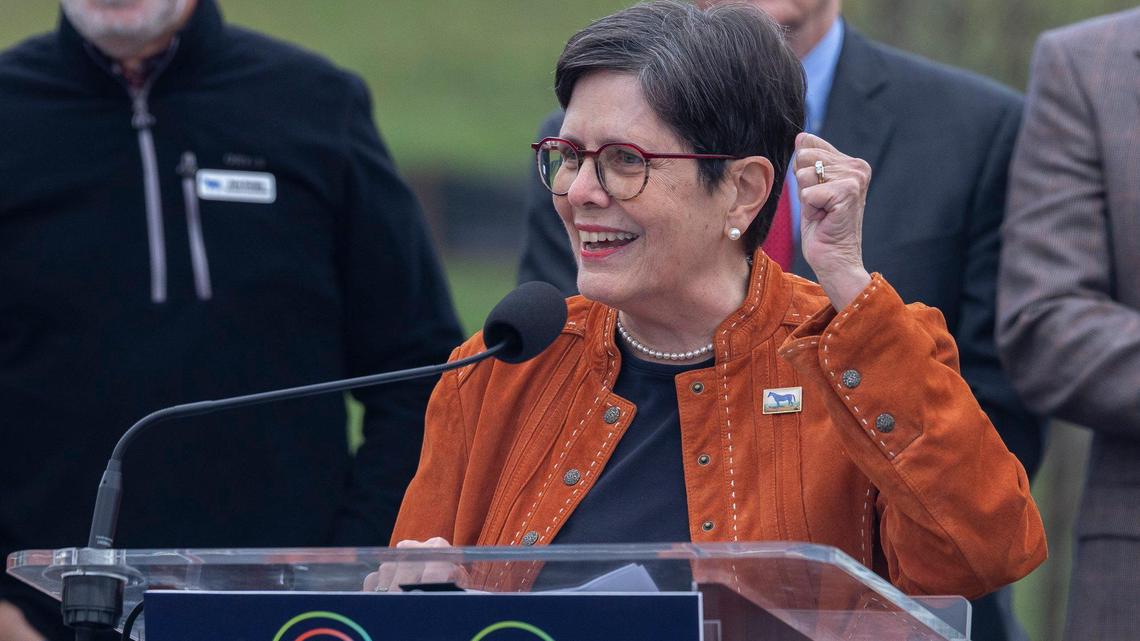 Lexington Mayor Linda Gorton speaks during a groundbreaking for a new senior center and therapeutic recreation center in Shillito Park in Lexington, Ky., on Friday, Nov. 15, 2024.