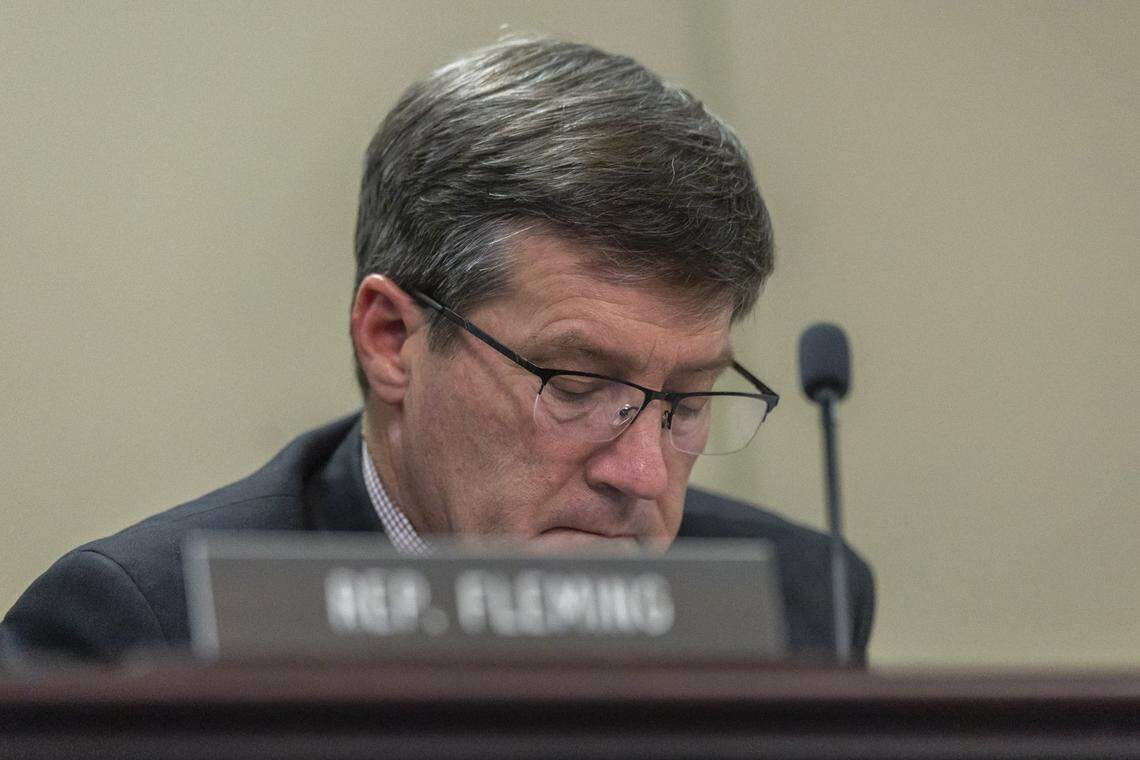 Kentucky state Rep. Ken Fleming, R-Louisville, reviews a document during a state House Committee Appropriations & Revenue hearing in Frankfort, Ky., on Wednesday, Feb. 25, 2026.