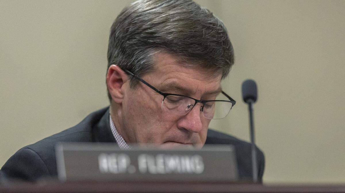 Kentucky state Rep. Ken Fleming, R-Louisville, reviews a document during a state House Committee Appropriations & Revenue hearing in Frankfort, Ky., on Wednesday, Feb. 25, 2026.
