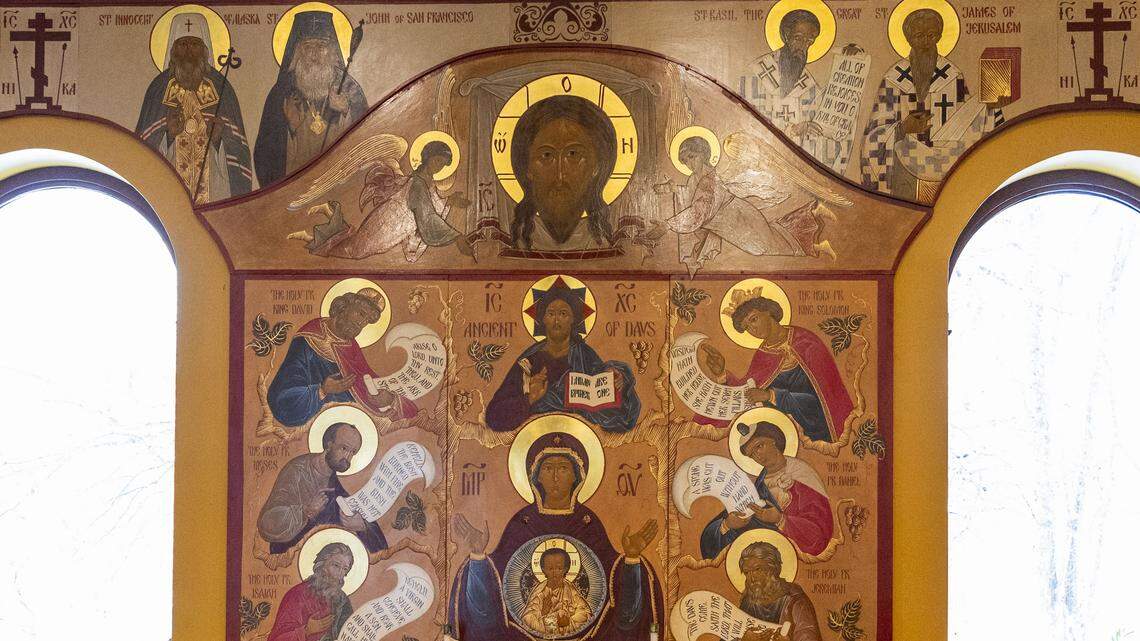 The four walls inside St. Andrew Orthodox Church are covered with floor-to-ceiling icons with gold-lead details painted by Ksenia Pokrovsky, a renowned modern iconographer who learned her craft in secret in the Soviet Union before immigrating to the United States. Pokrovsky is regarded by many as one of the most important painters of modern iconography.