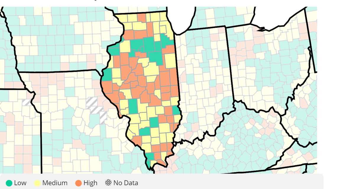 43 Illinois counties at high COVID-19 community level as respiratory viruses surge