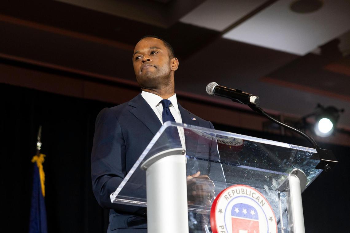 Republican gubernatorial candidate Daniel Cameron gives his concession speech after the election was called at the Louisville Marriott in Louisville, Ky, Tuesday, November 7, 2023.