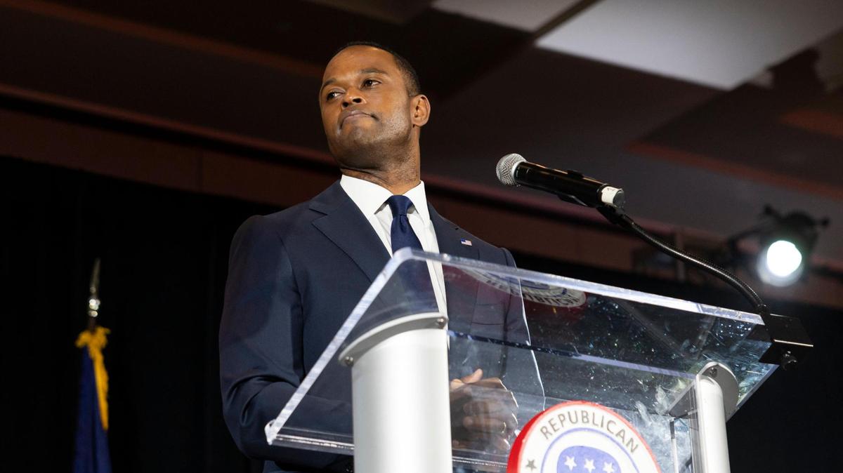 Republican gubernatorial candidate Daniel Cameron gives his concession speech after the election was called at the Louisville Marriott in Louisville, Ky, Tuesday, November 7, 2023.
