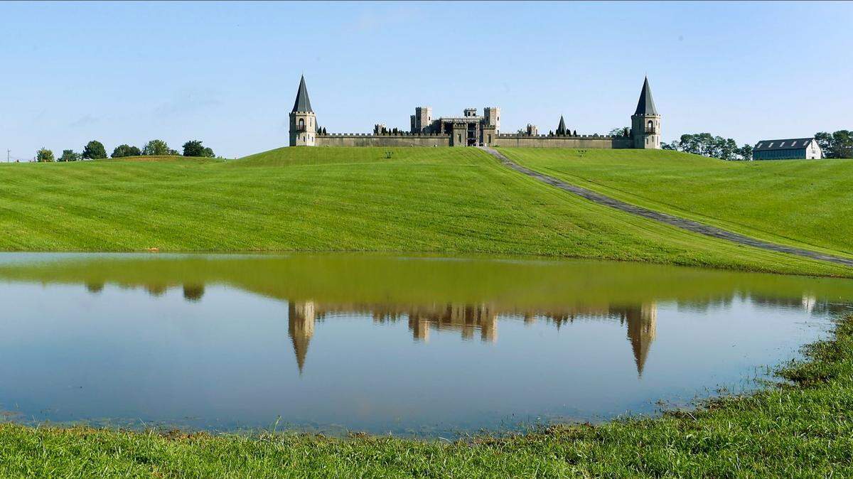 A natural moat was created around The Kentucky Castle in Versailles Friday after heavy rain Thursday night.