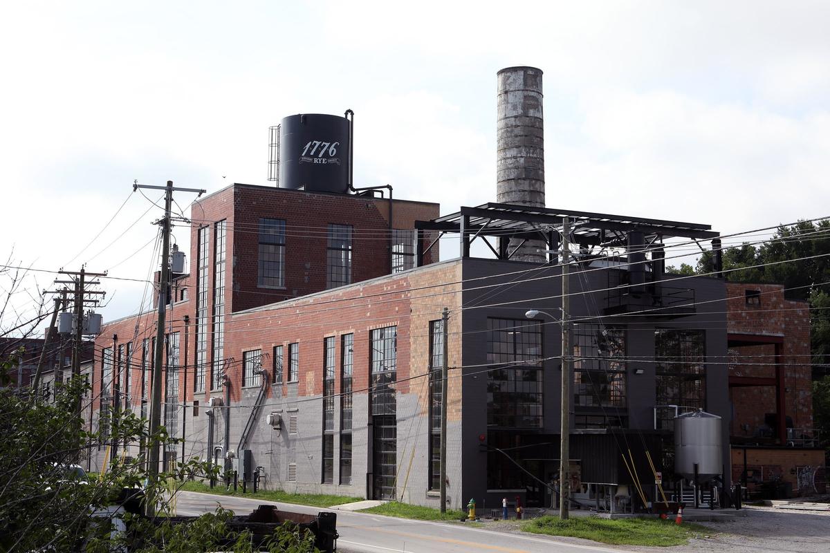 James E. Pepper Distillery on Manchester Street in 2018, with new windows and equipment. It has since had a new paint job.