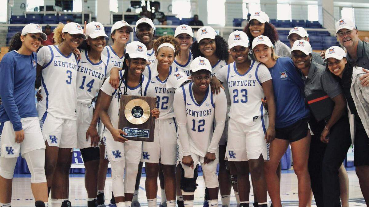 Kentucky’s women’s basketball team celebrated its Paradise Jam championship on Saturday in the Virgin Islands.