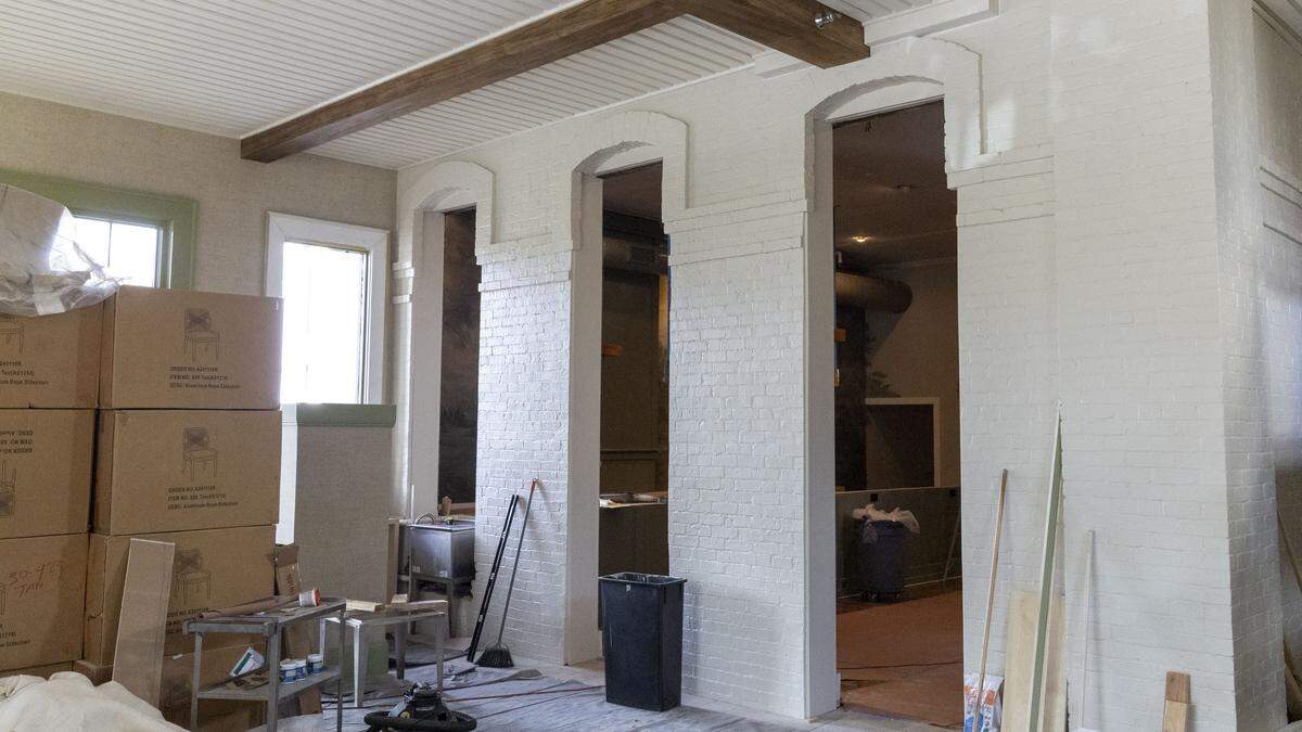 Millstone, a new Lexington restaurant, is renovating and building a new addition onto the historic Dudley Square building at West Maxwell and South Mill streets, photographed Thursday, Sept. 26, 2025 in Lexington, Ky. Shown here is the view from the newly built dining room going into the bar area, which was Dudley’s main dining room when the longtime popular restaurant was located there until October. 31, 2009.