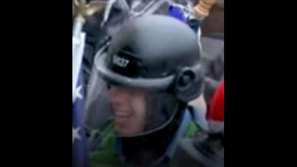 The FBI says Nicholas Brockhoff, a Covington, Ky., resident, was spotted wearing a stolen police helmet during the Capitol riot on Jan. 6, 2021.