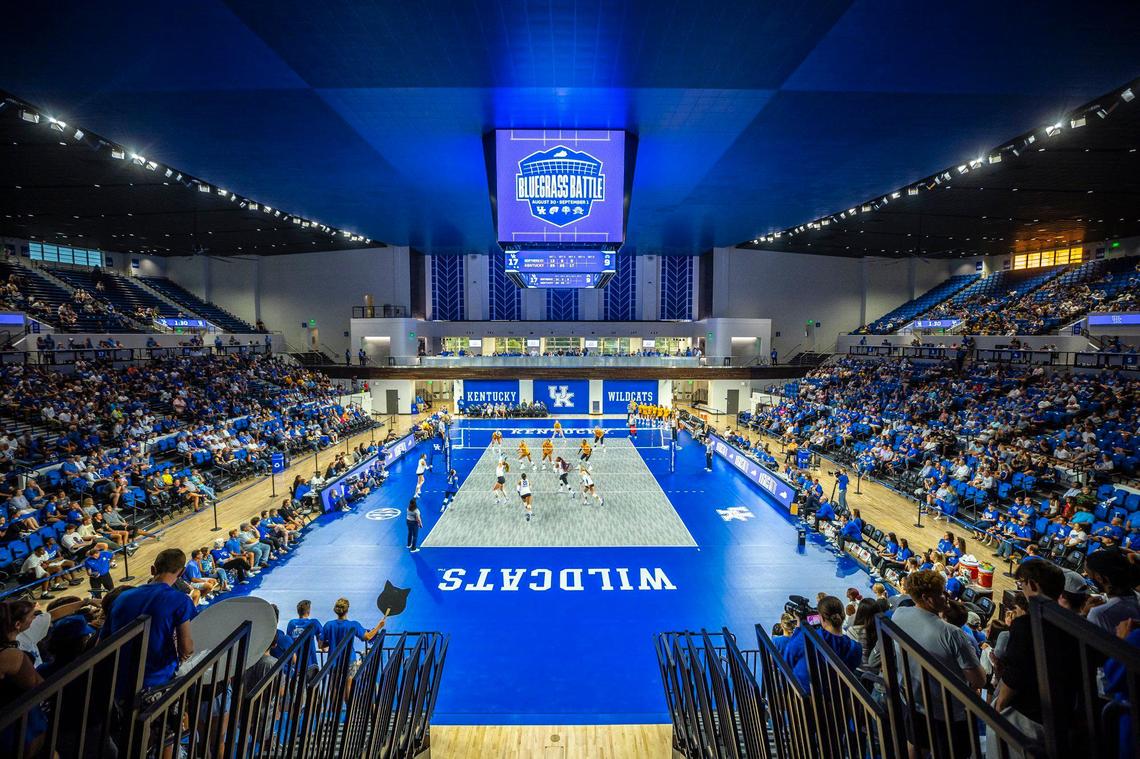 Kentucky plays Northern Kentucky during a volleyball match at the newly renovated Memorial Coliseum in Lexington, Ky., on Friday, Aug., 2024.