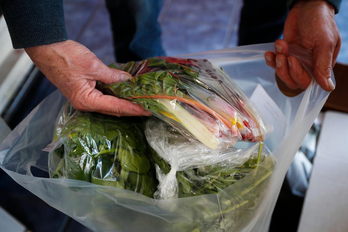 A CSA box of fresh vegetables from Mac Stone at Elmwood Stock Farm.