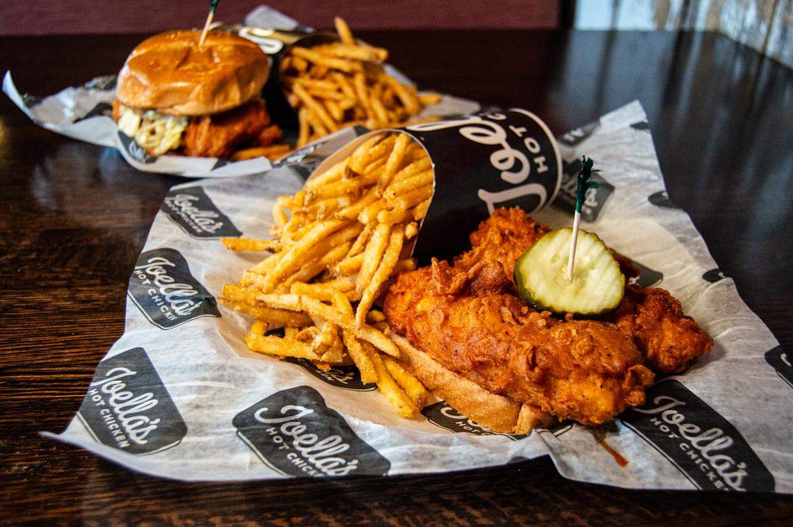 Kentucky-owned Joella’s Hot Chicken also often serves fried fish, especially during the Lent season, available as a sandwich or a platter.