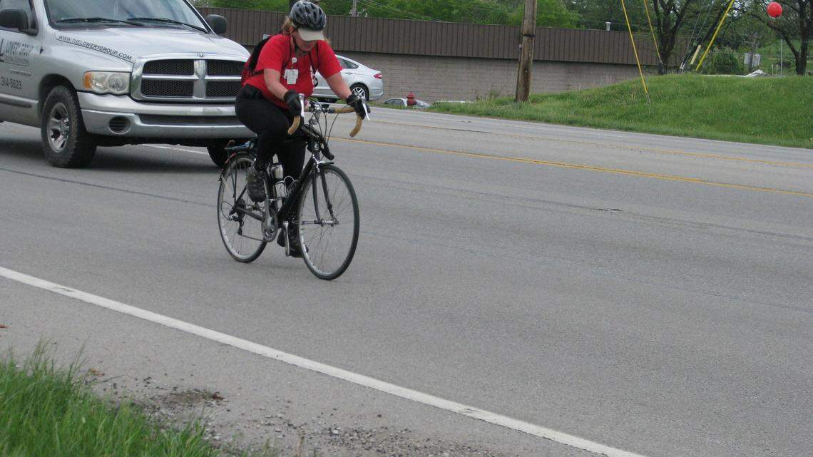 Cherokee Schill, 41, rode on U.S. 27 toward Nicholasville on May 1. She was fined for violating traffic laws.
